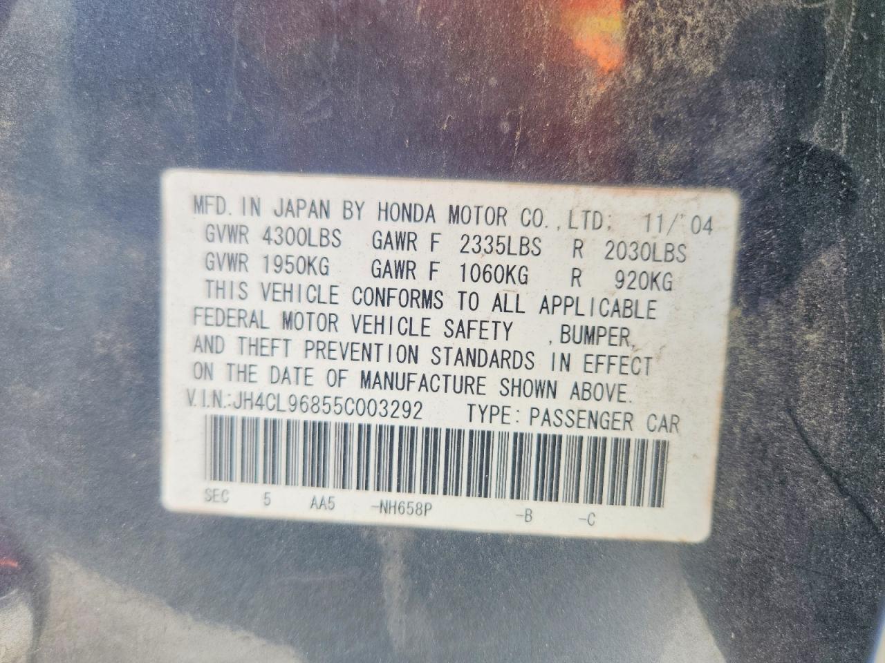 2005 Acura Tsx Gray vin: JH4CL96855C003292