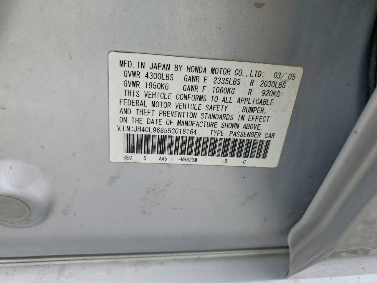 2005 Acura Tsx Silver vin: JH4CL96855C018164