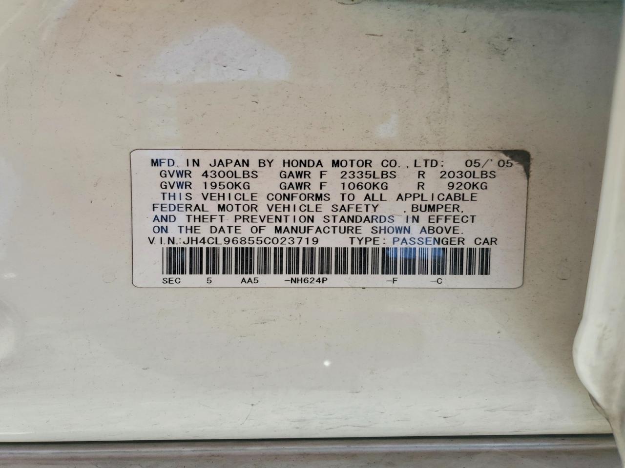 2005 Acura Tsx Белый vin: JH4CL96855C023719