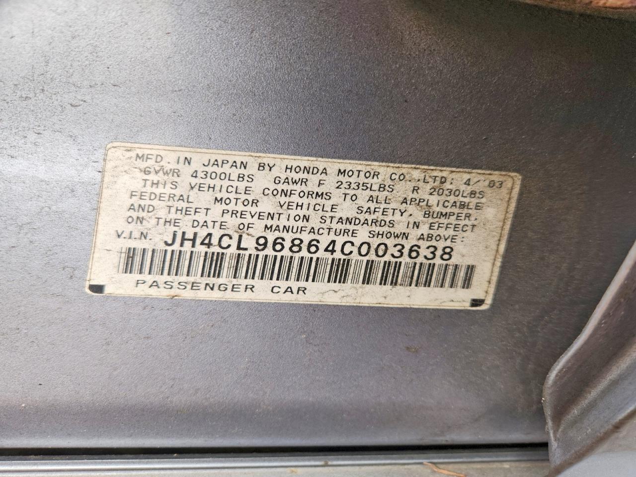 2004 Acura Tsx Teal vin: JH4CL96864C003638
