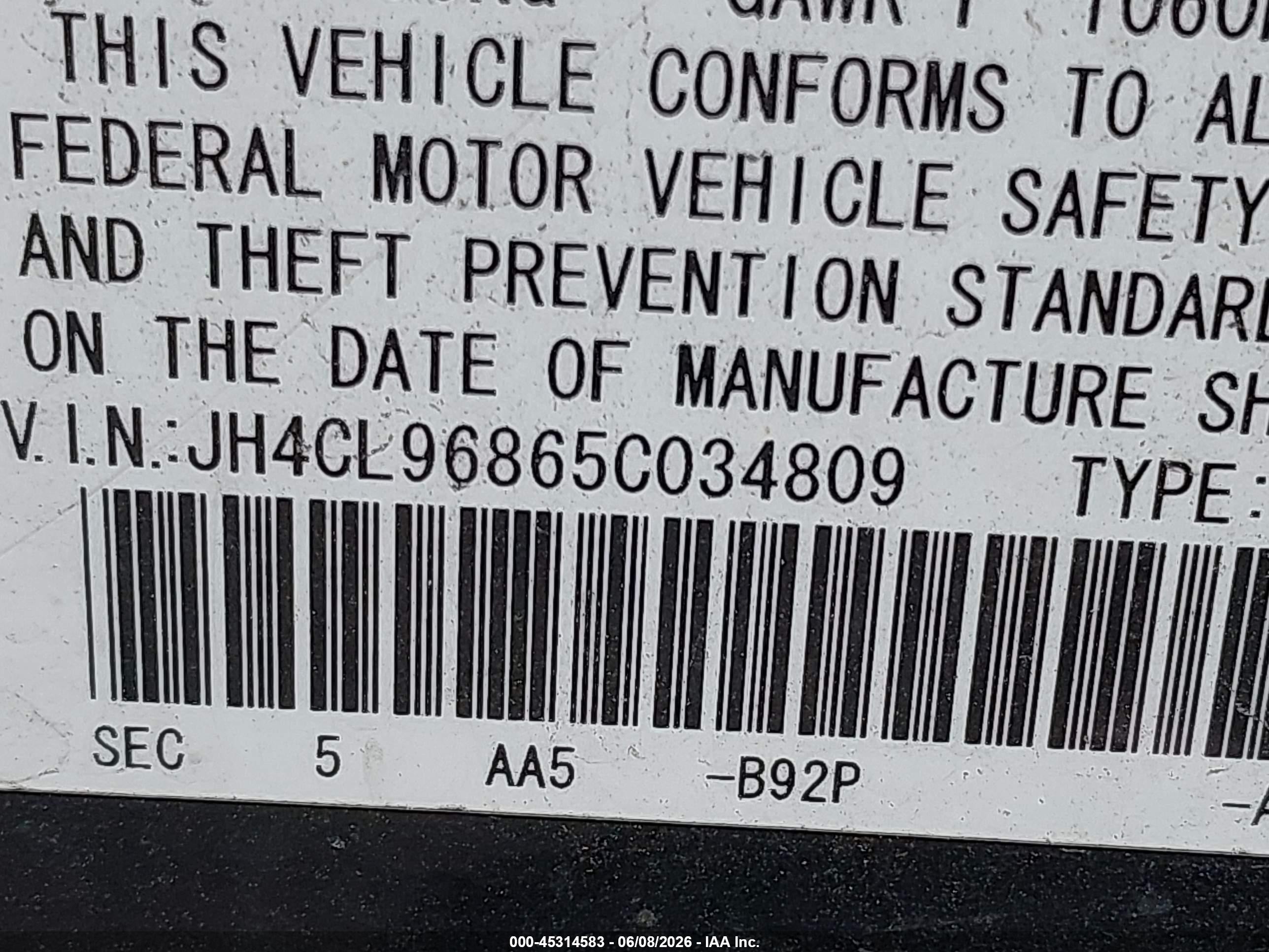 2005 Acura Tsx   Black vin: JH4CL96865C034809