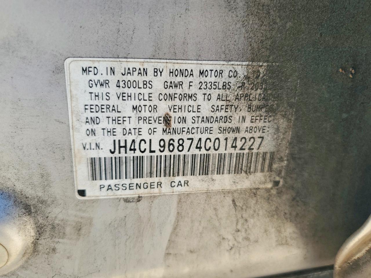2004 Acura Tsx Silver vin: JH4CL96874C014227
