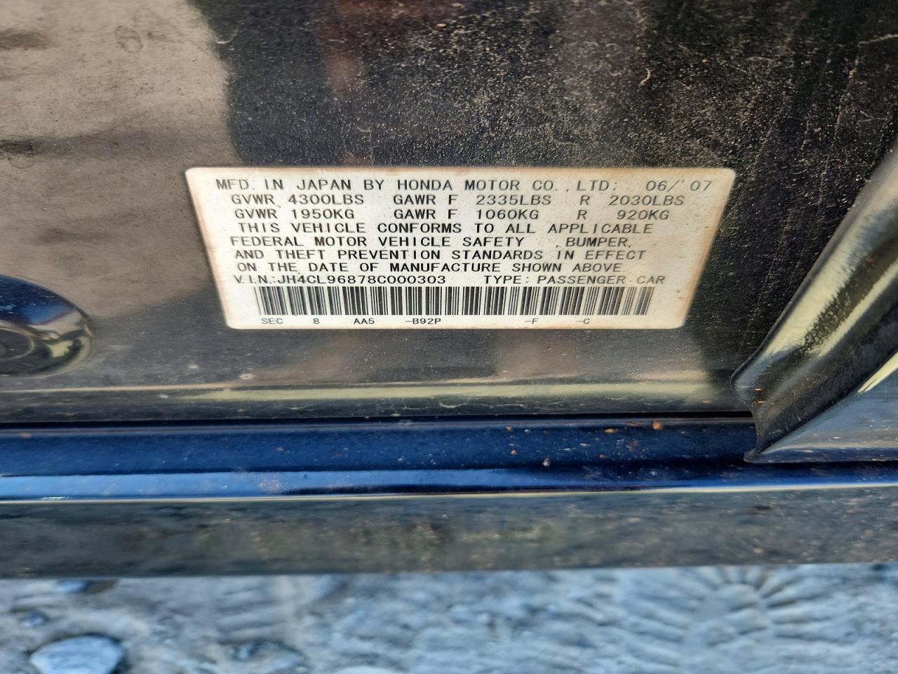 2008 Acura Tsx Black vin: JH4CL96878C000303