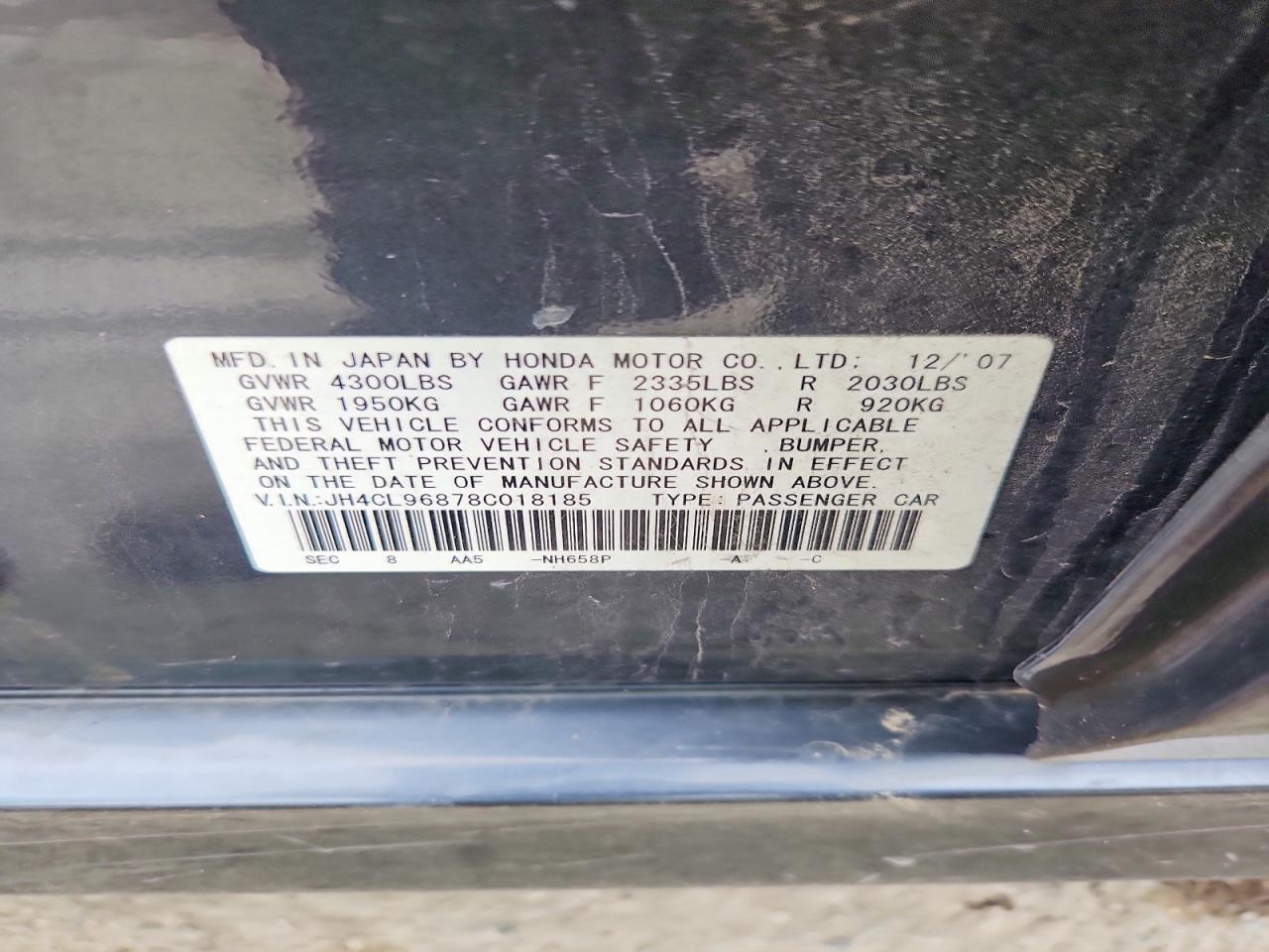 2008 Acura Tsx Blue vin: JH4CL96878C018185