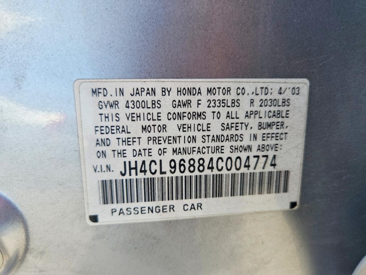 2004 Acura Tsx Silver vin: JH4CL96884C004774