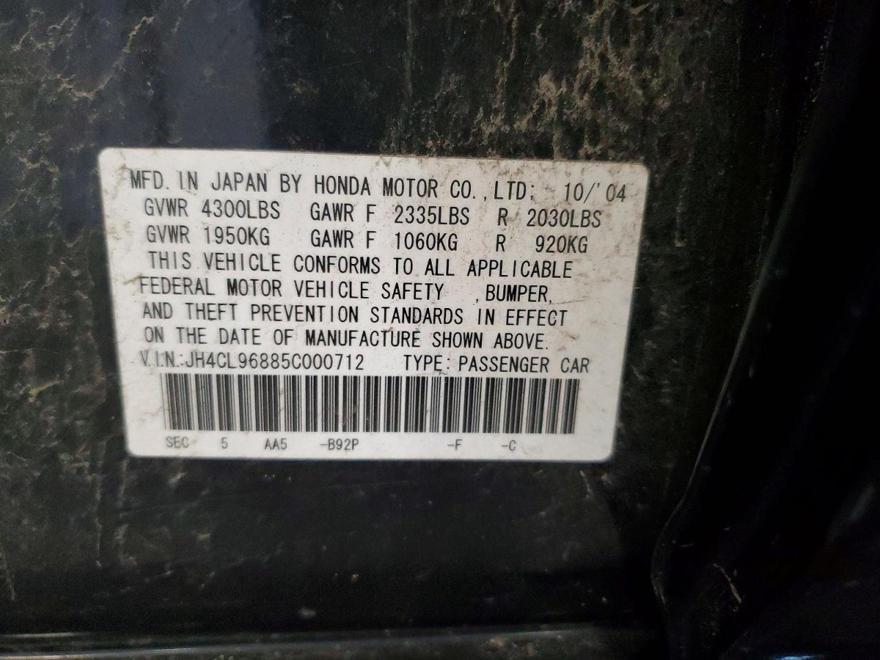 2005 Acura Tsx Automatic Black vin: JH4CL96885C000712