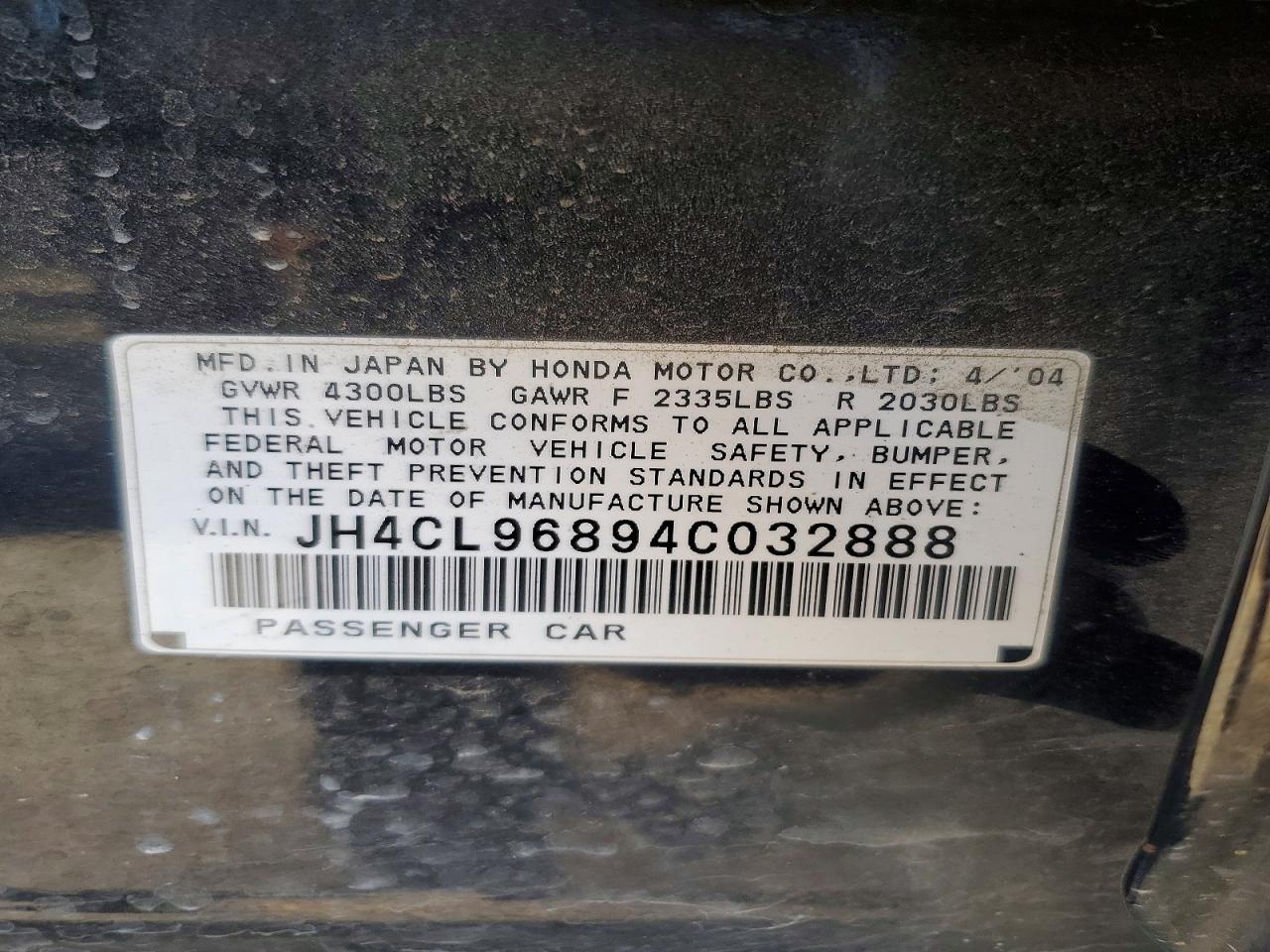 2004 Acura Tsx Black vin: JH4CL96894C032888