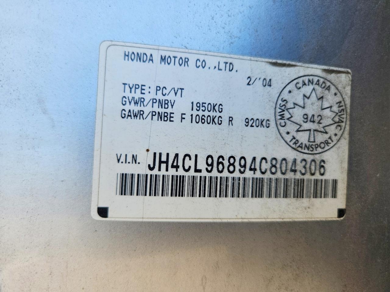 2004 Acura Tsx Silver vin: JH4CL96894C804306