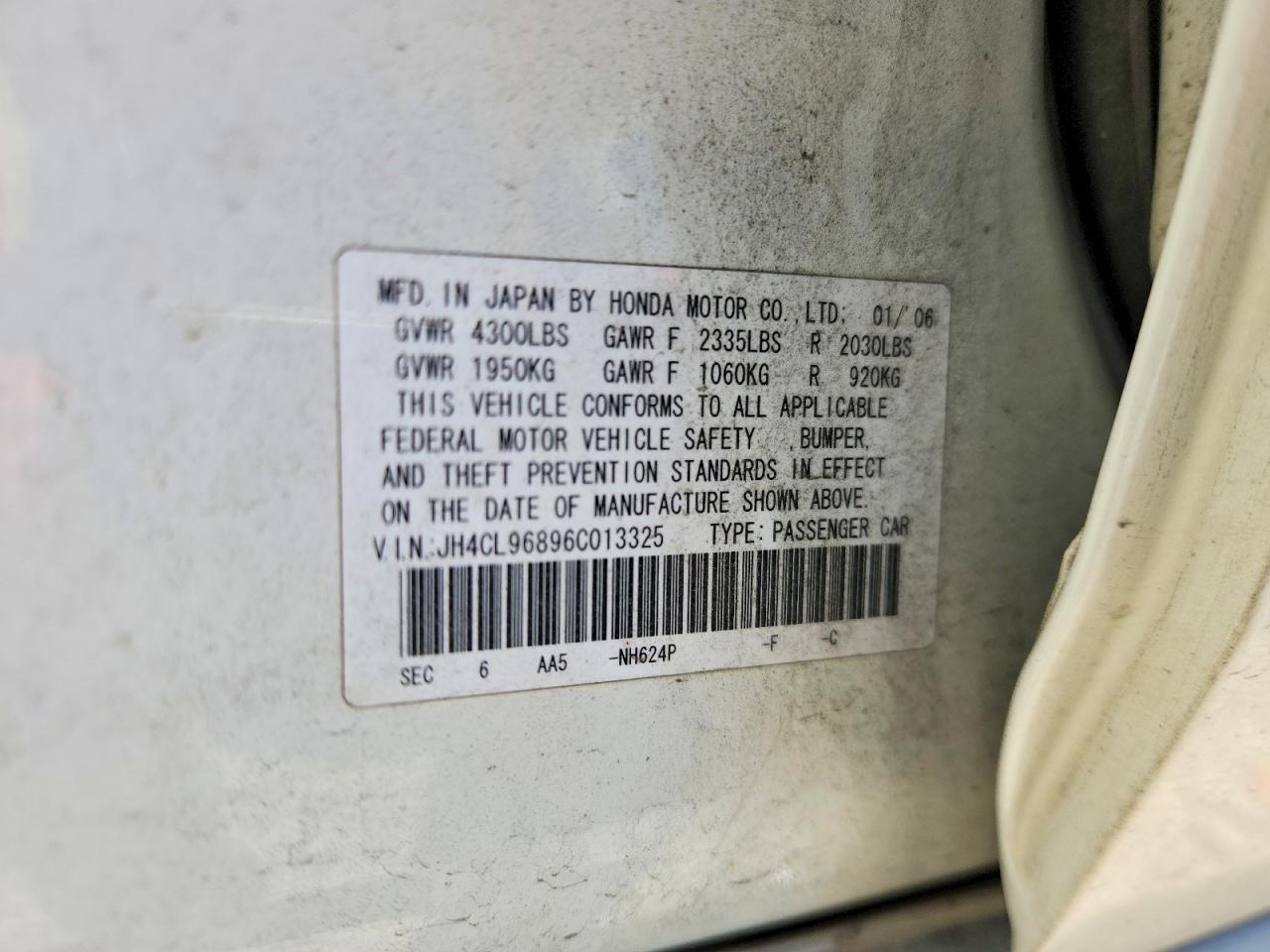 2006 Acura Tsx White vin: JH4CL96896C013325
