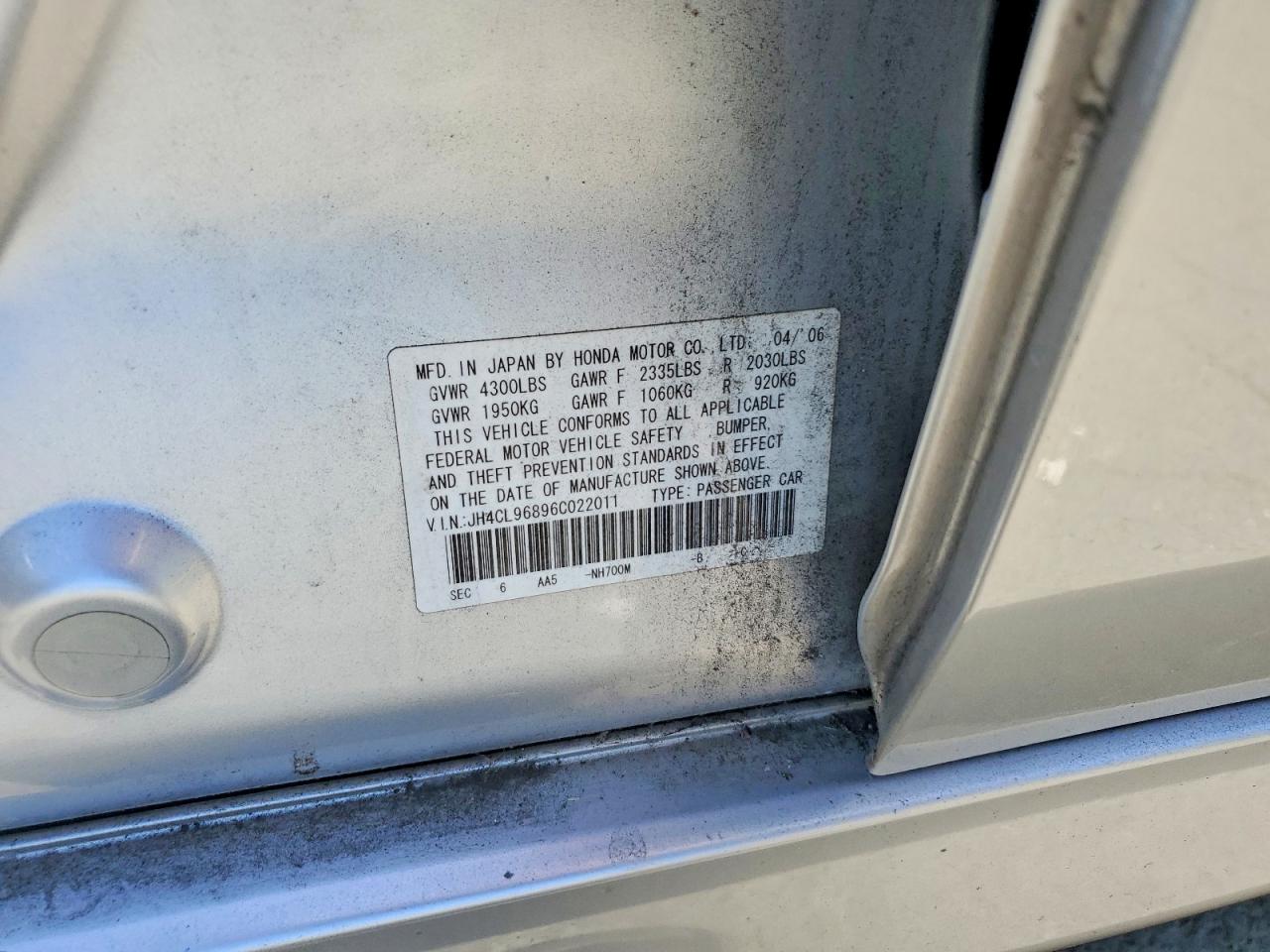 2006 Acura Tsx Silver vin: JH4CL96896C022011