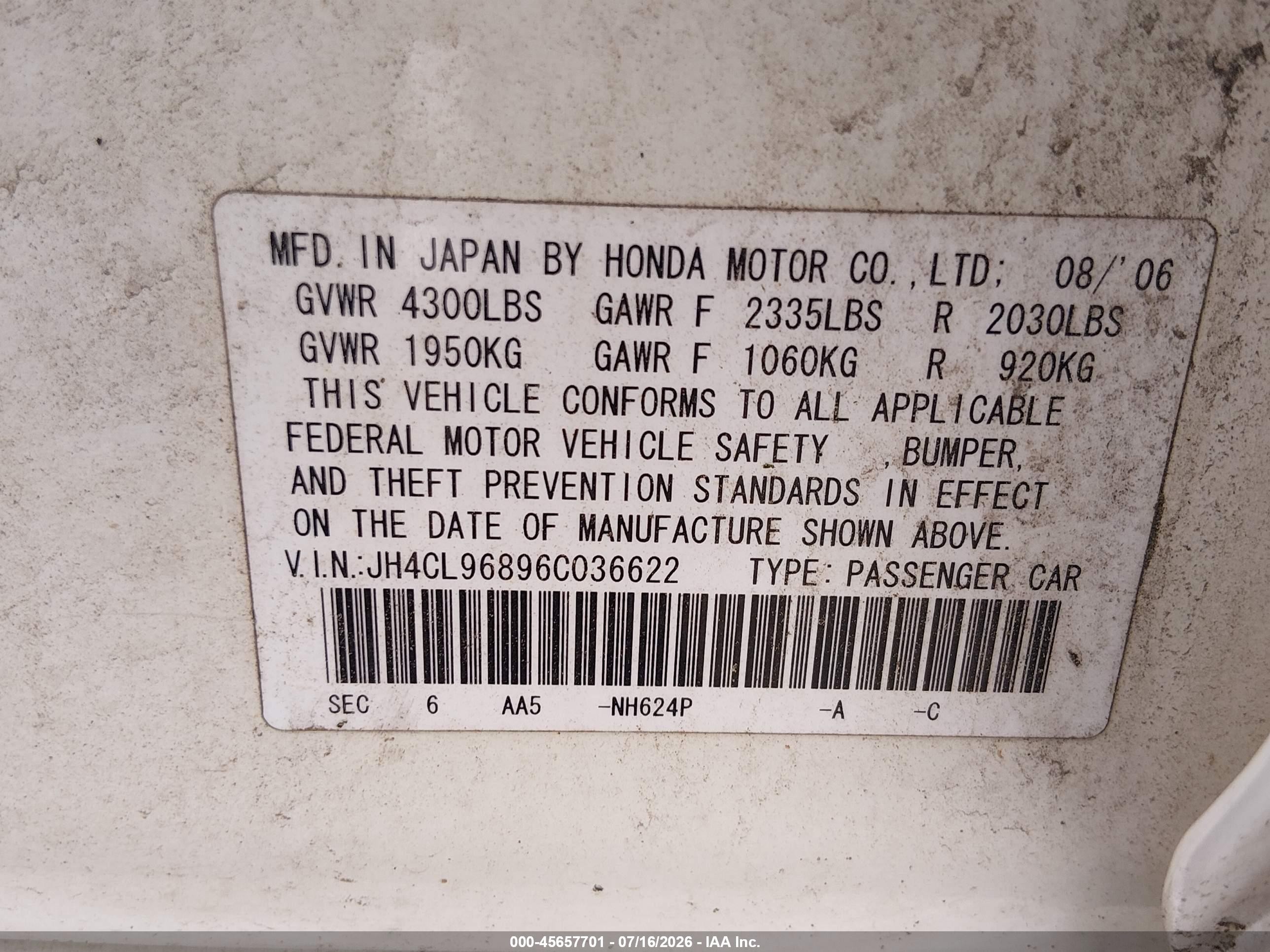 2006 Acura Tsx   Белый vin: JH4CL96896C036622