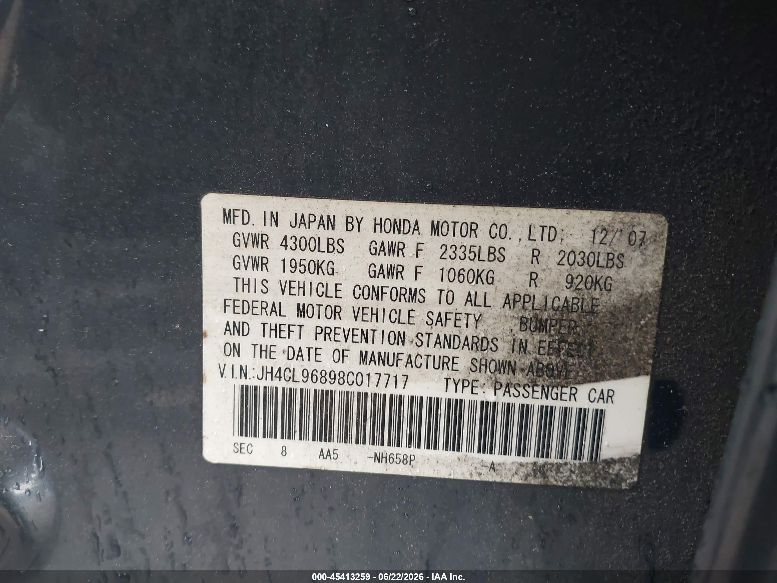 2008 Acura Tsx   Gray vin: JH4CL96898C017717