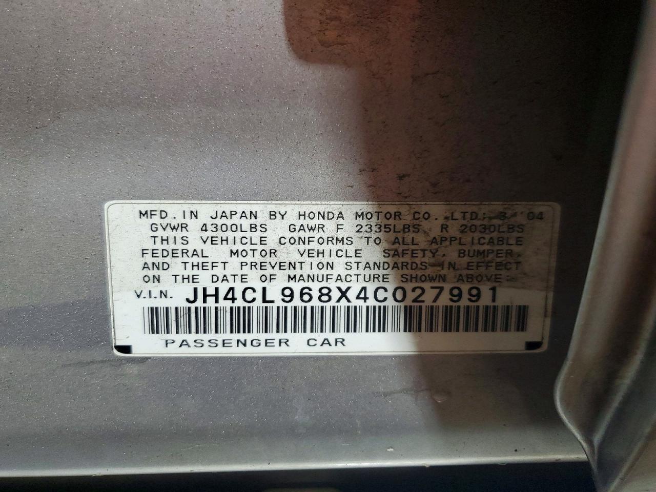 2004 Acura Tsx Gray vin: JH4CL968X4C027991