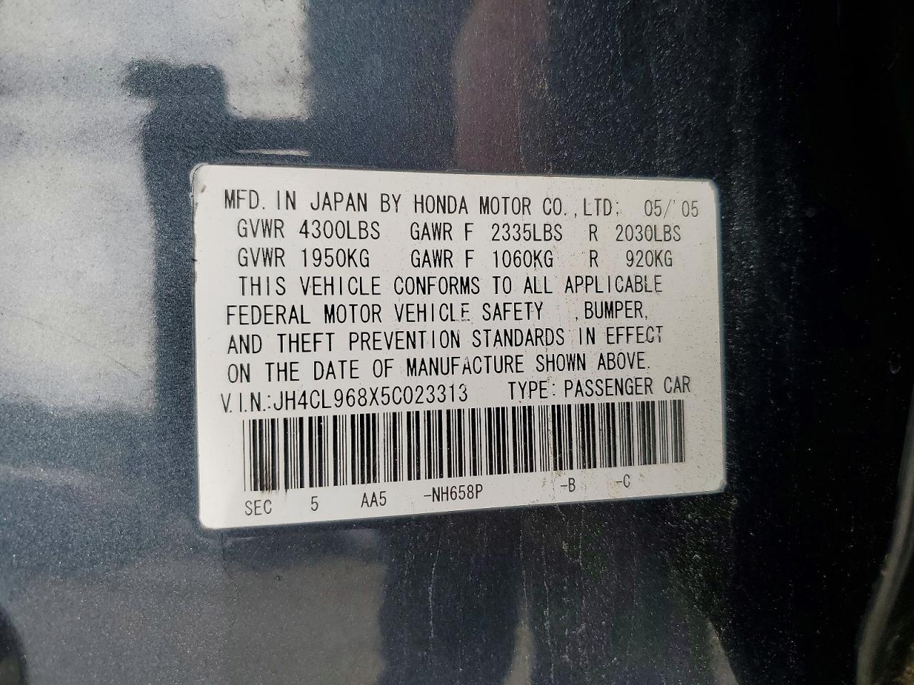 2005 Acura Tsx Gray vin: JH4CL968X5C023313