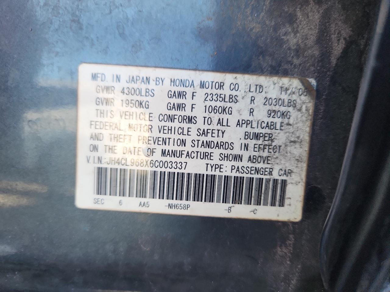 2006 Acura Tsx Green vin: JH4CL968X6C003337