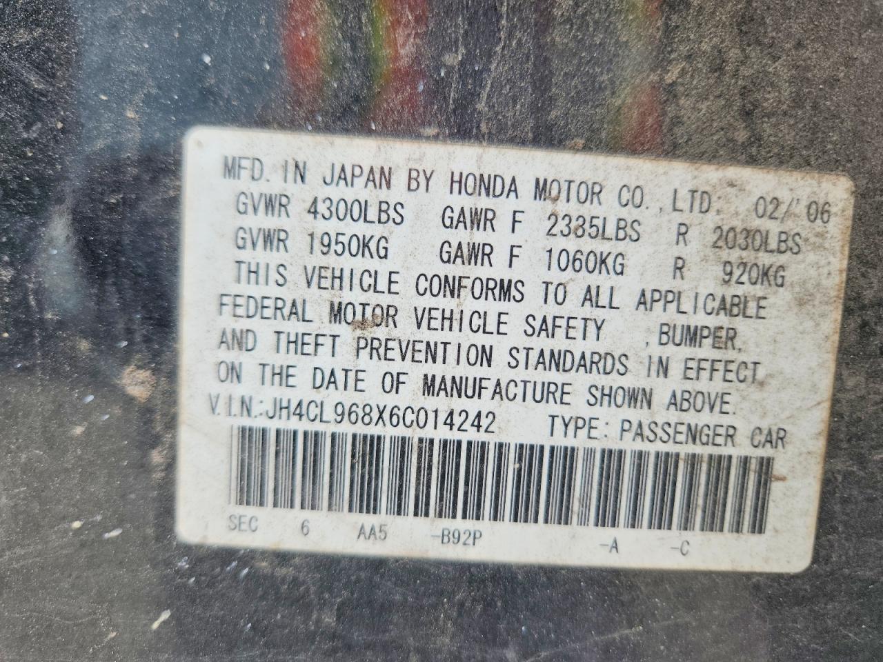 2006 Acura Tsx Black vin: JH4CL968X6C014242