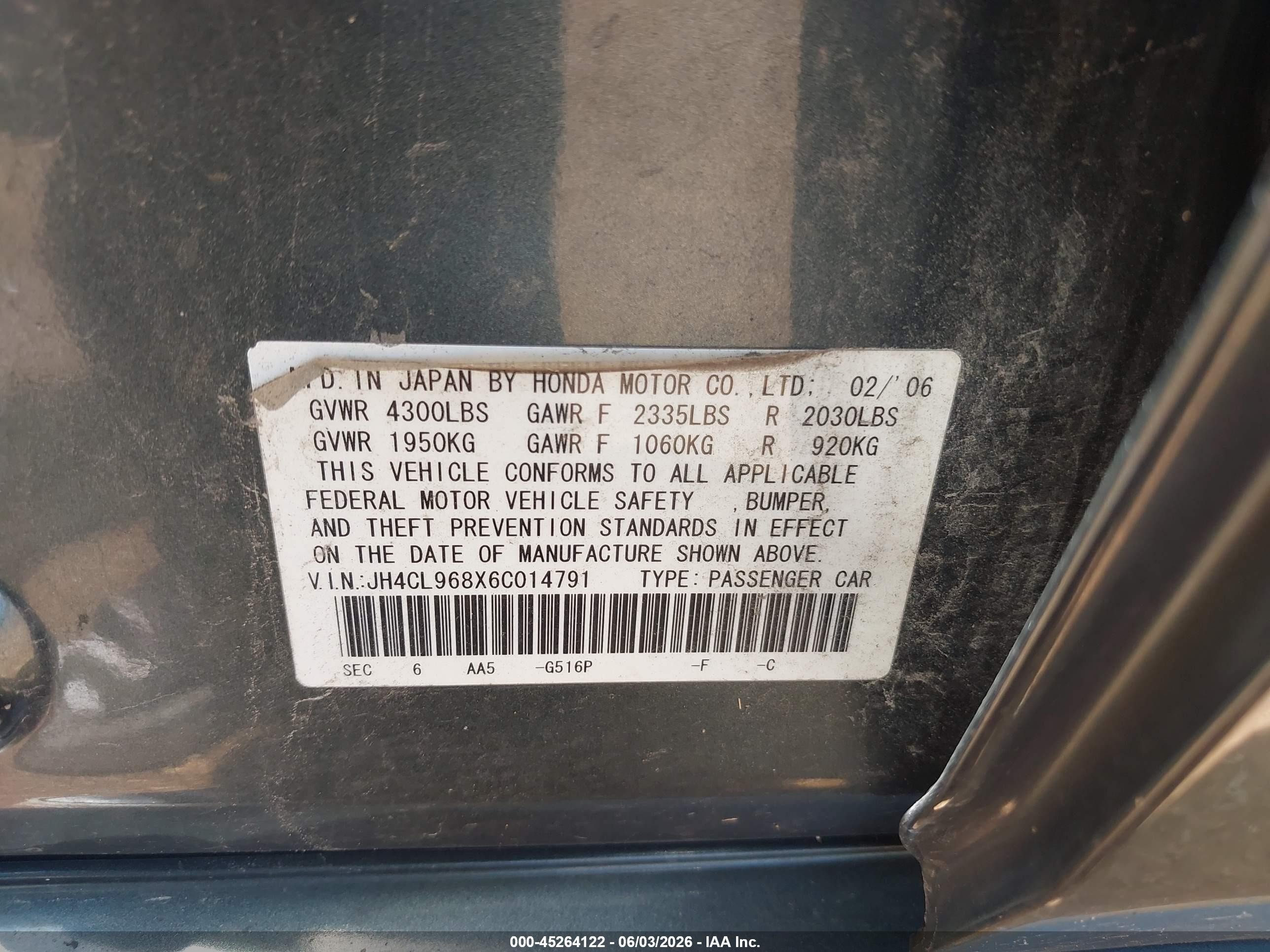 2006 Acura Tsx   Blue vin: JH4CL968X6C014791