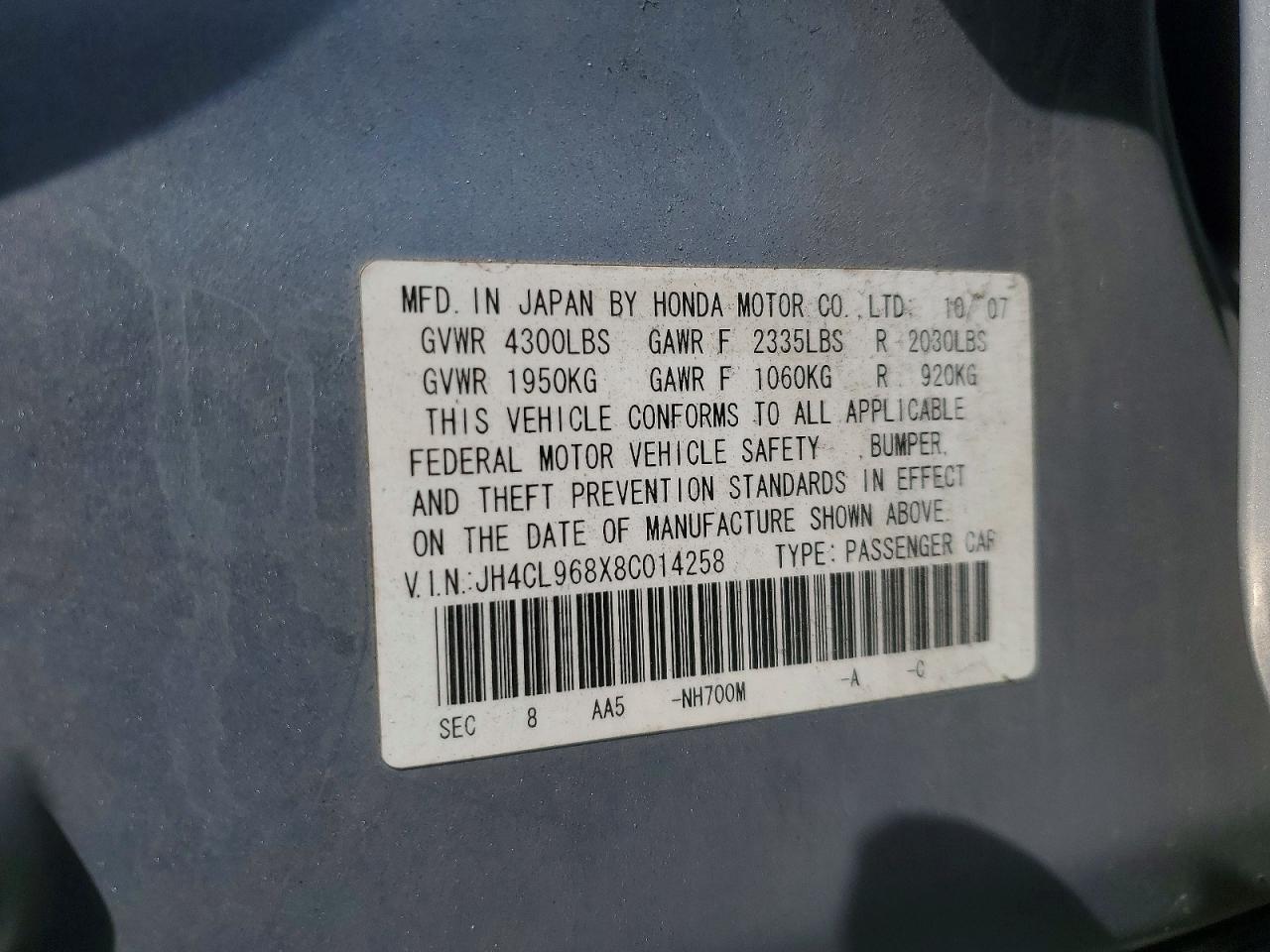 2008 Acura Tsx Silver vin: JH4CL968X8C014258