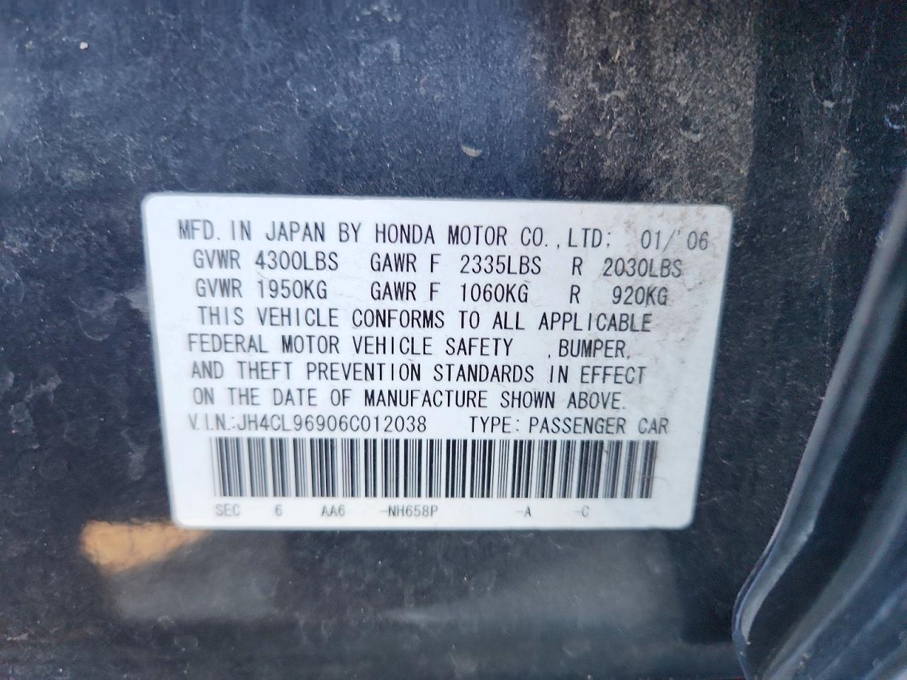 2006 Acura Tsx Charcoal vin: JH4CL96906C012038