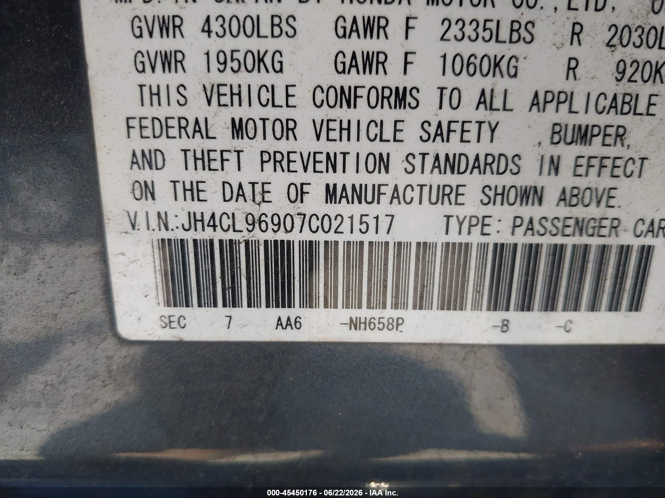 2007 Acura Tsx   Gray vin: JH4CL96907C021517