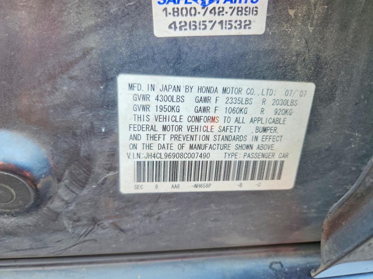 2008 Acura Tsx Blue vin: JH4CL96908C007490