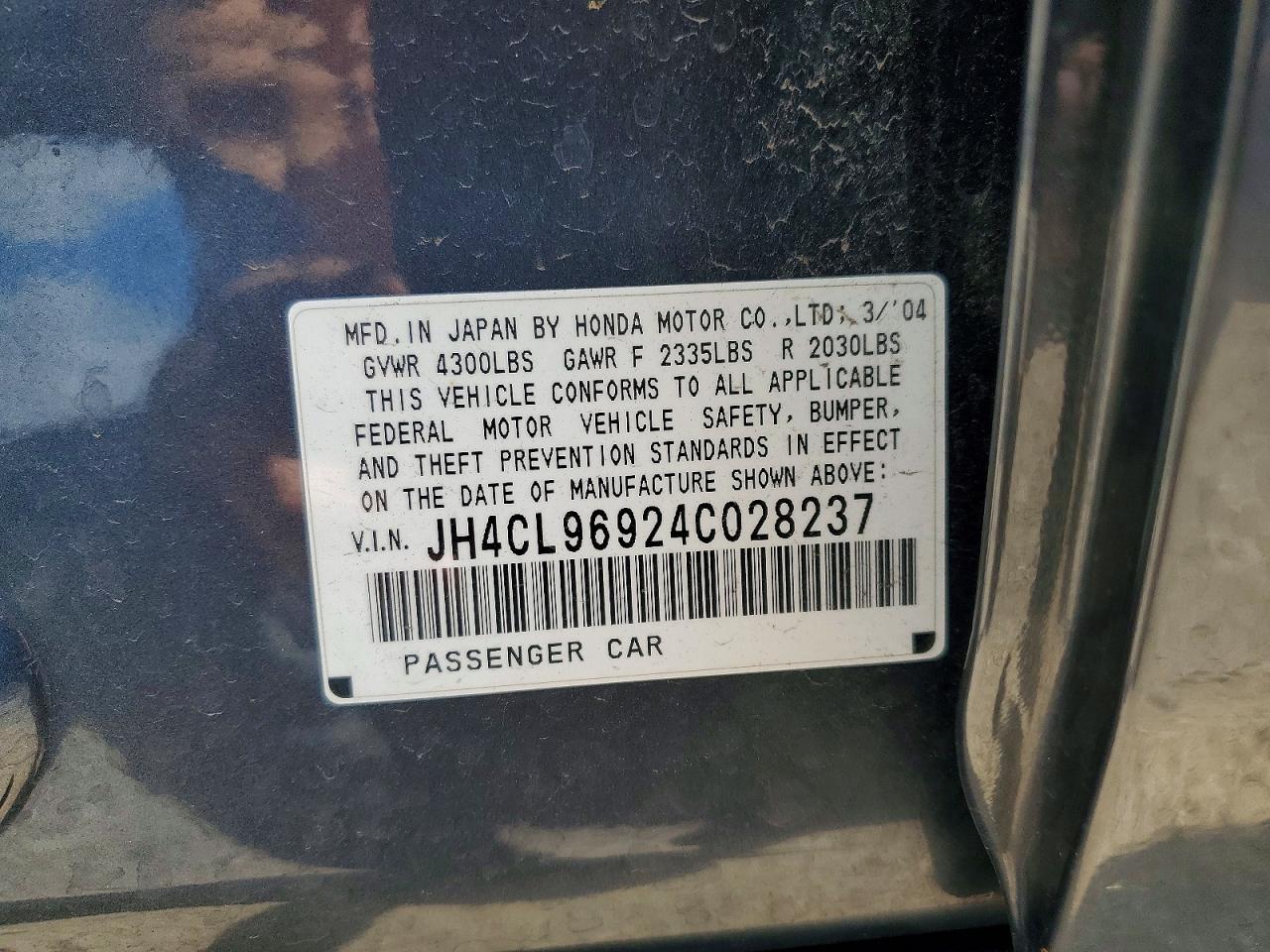 2004 Acura Tsx Black vin: JH4CL96924C028237