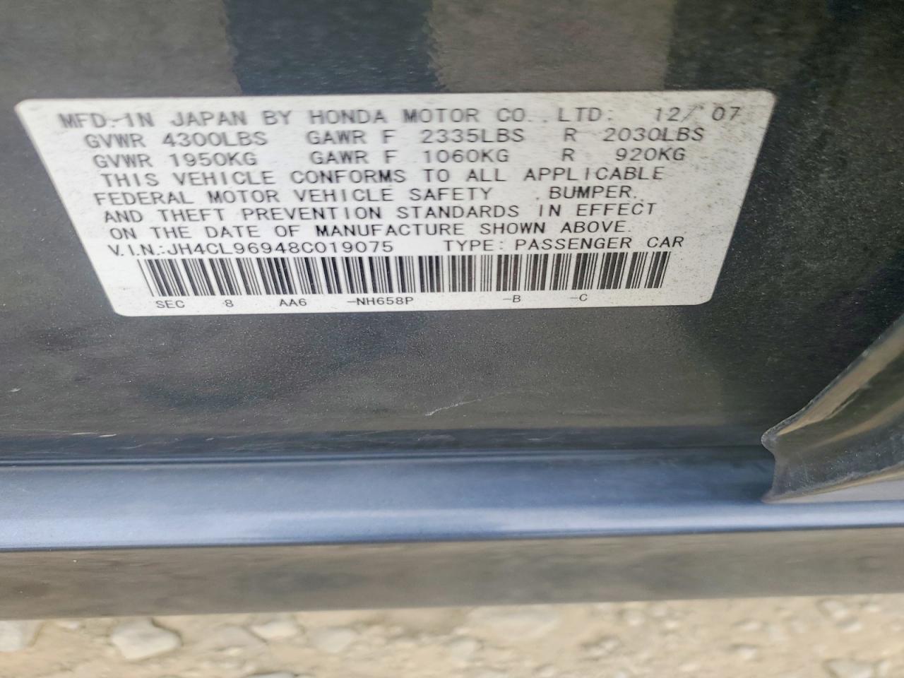 2008 Acura Tsx Gray vin: JH4CL96948C019075