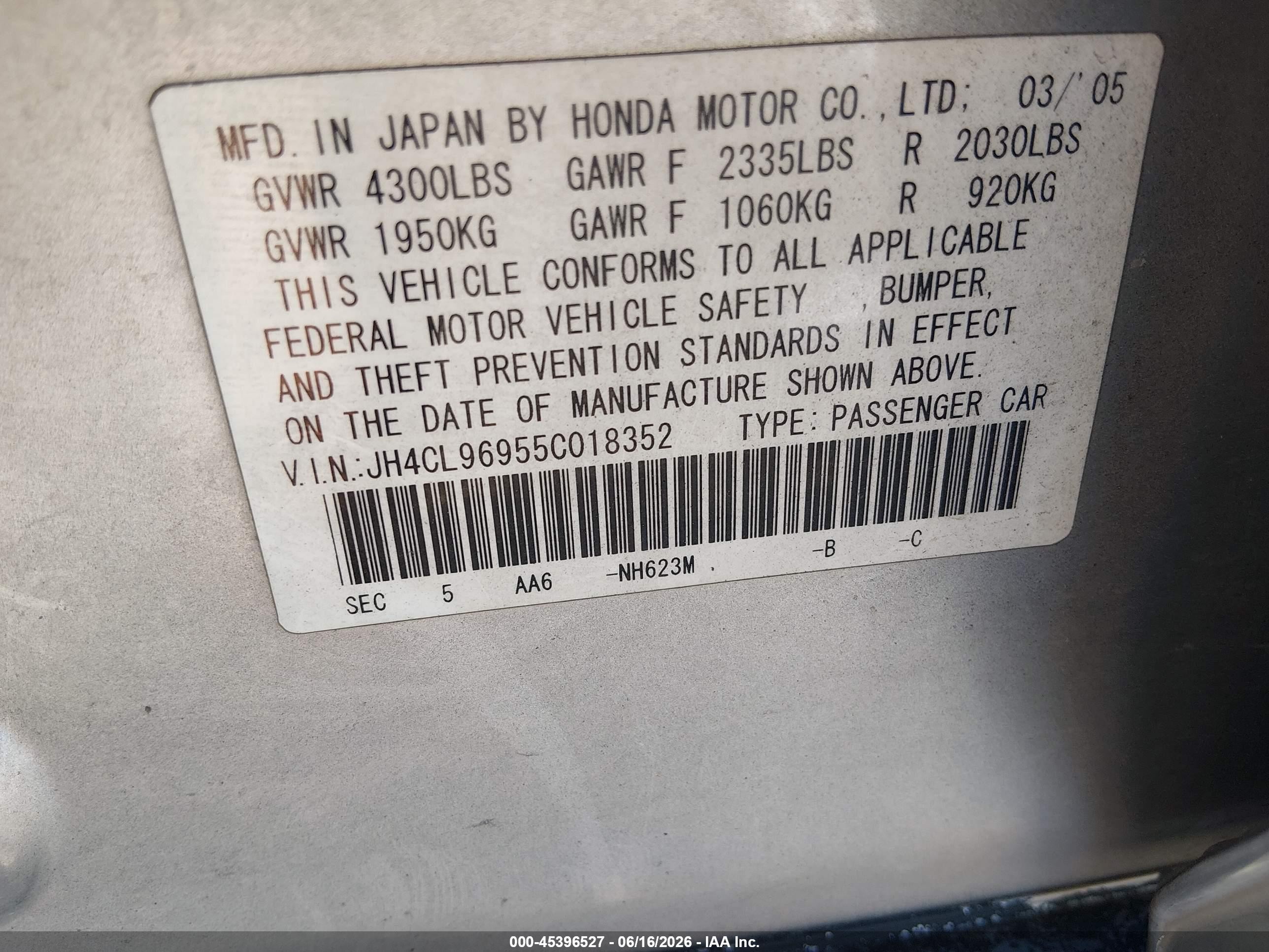 2005 Acura Tsx Base W/navigation (a5) Silver vin: JH4CL96955C018352
