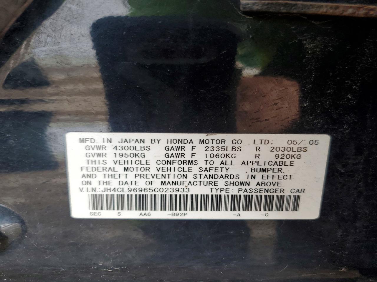 2005 Acura Tsx Black vin: JH4CL96965C023933