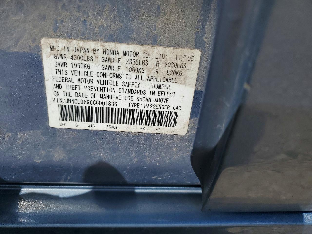 2006 Acura Tsx Gray vin: JH4CL96966C001836