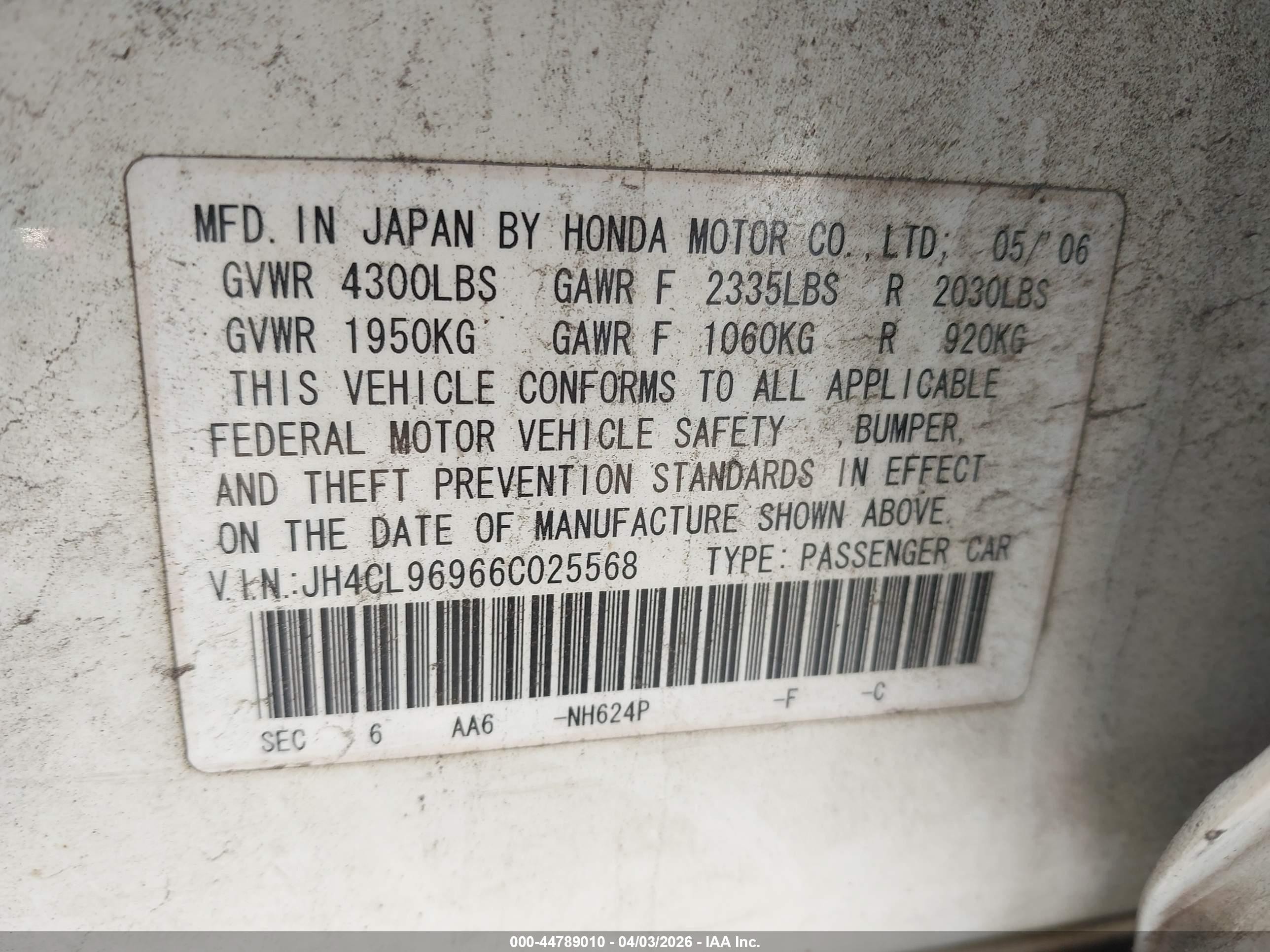 2006 Acura Tsx White vin: JH4CL96966C025568