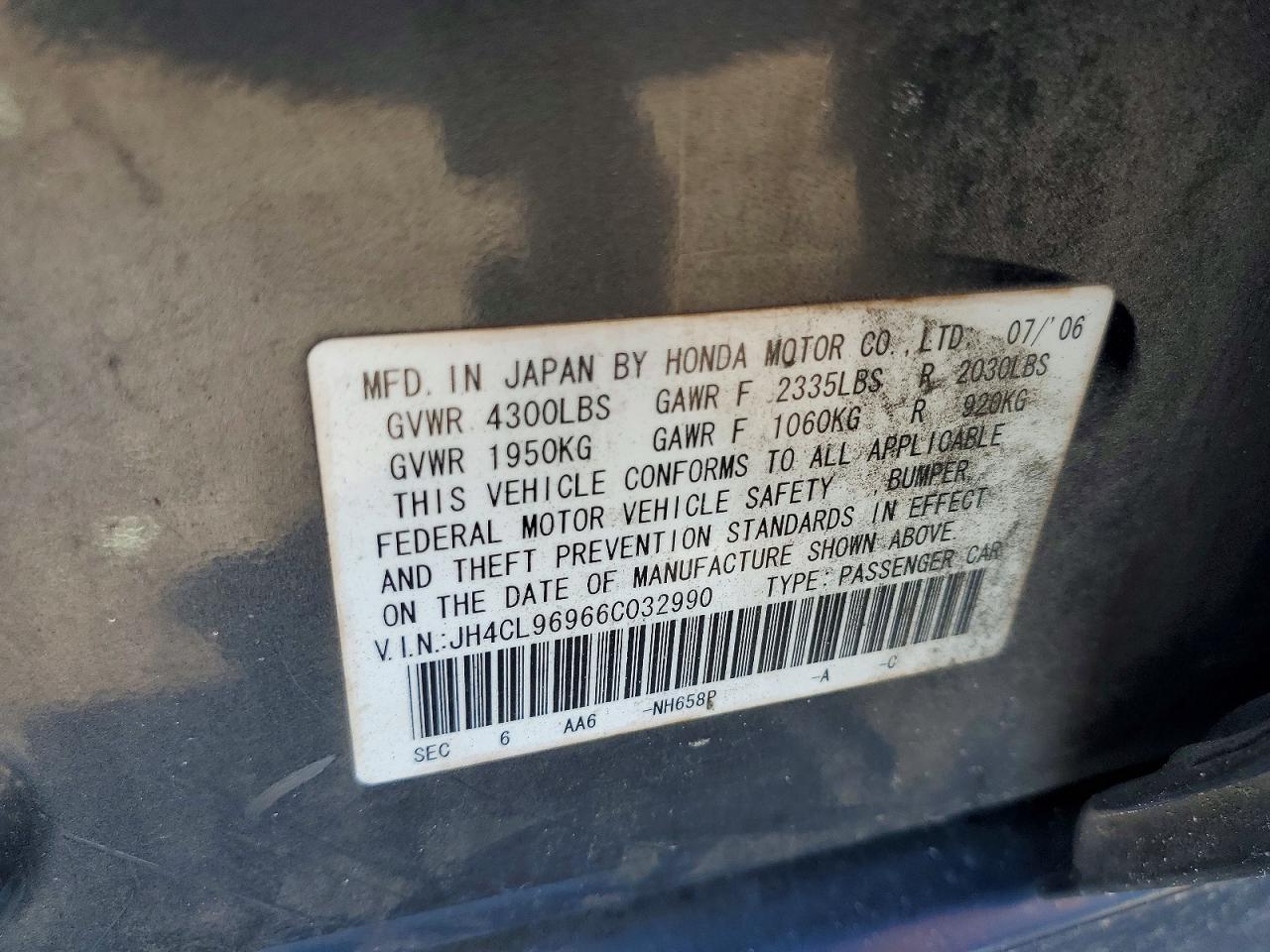 2006 Acura Tsx Gray vin: JH4CL96966C032990