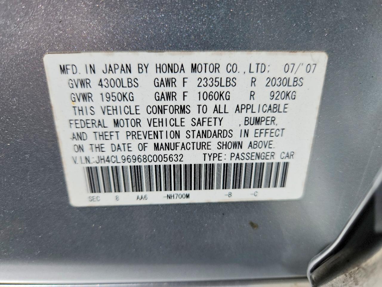 2008 Acura Tsx Silver vin: JH4CL96968C005632