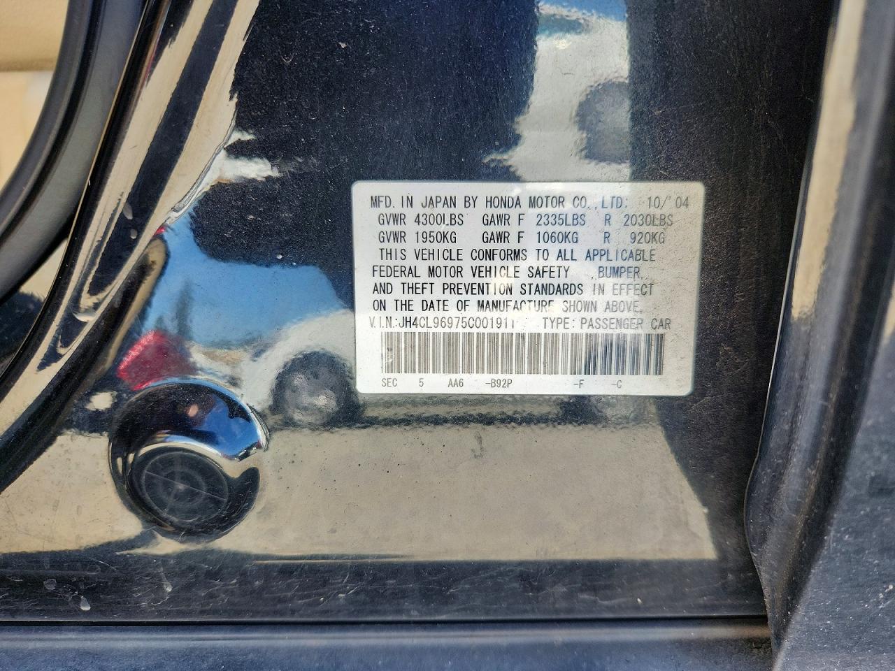 2005 Acura Tsx Black vin: JH4CL96975C001911