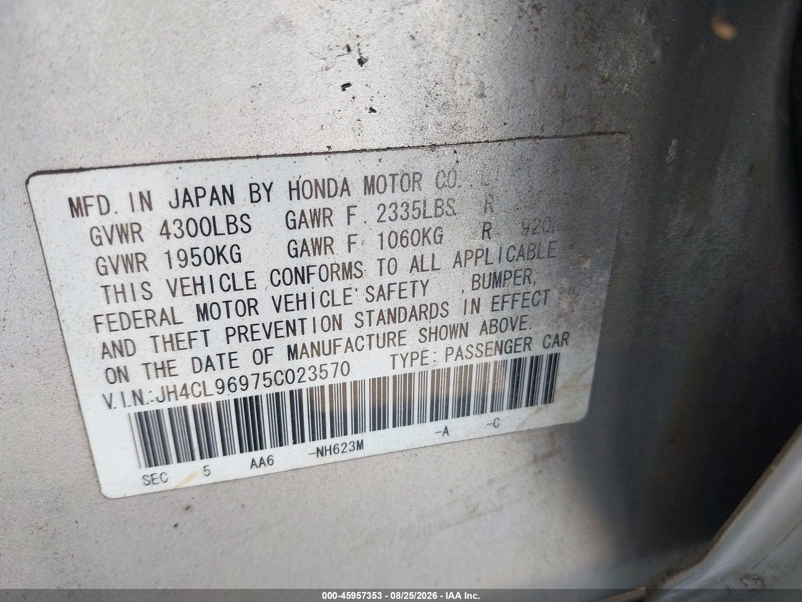 2005 Acura Tsx   Silver vin: JH4CL96975C023570