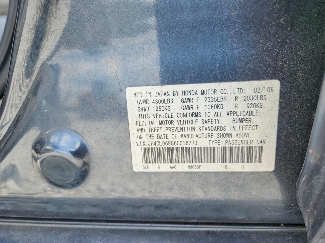 2006 Acura Tsx Gray vin: JH4CL96986C016273