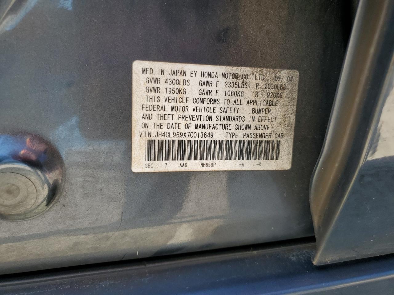 2007 Acura Tsx Gray vin: JH4CL969X7C013649