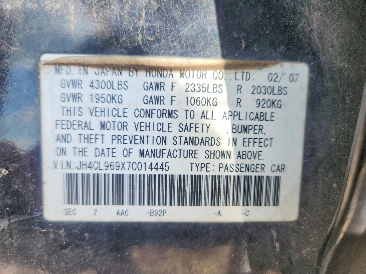 2007 Acura Tsx Black vin: JH4CL969X7C014445