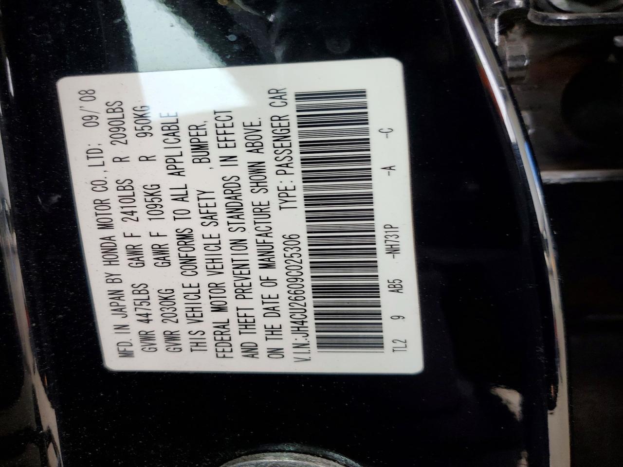 2009 Acura Tsx Черный vin: JH4CU26609C025306