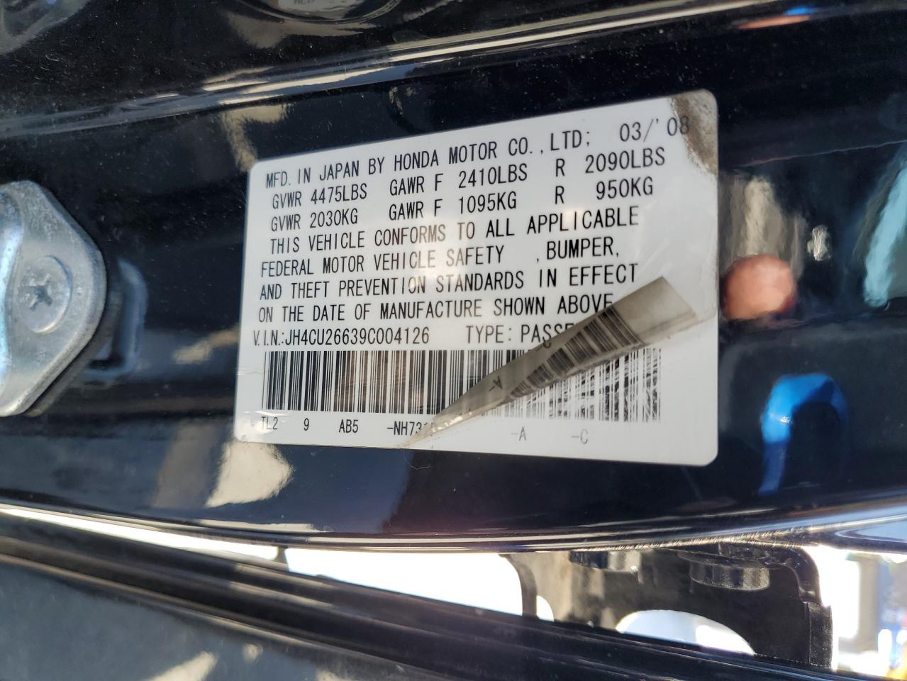 2009 Acura Tsx Черный vin: JH4CU26639C004126