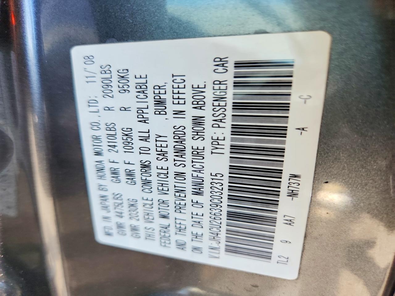 2009 Acura Tsx Gray vin: JH4CU26639C032315