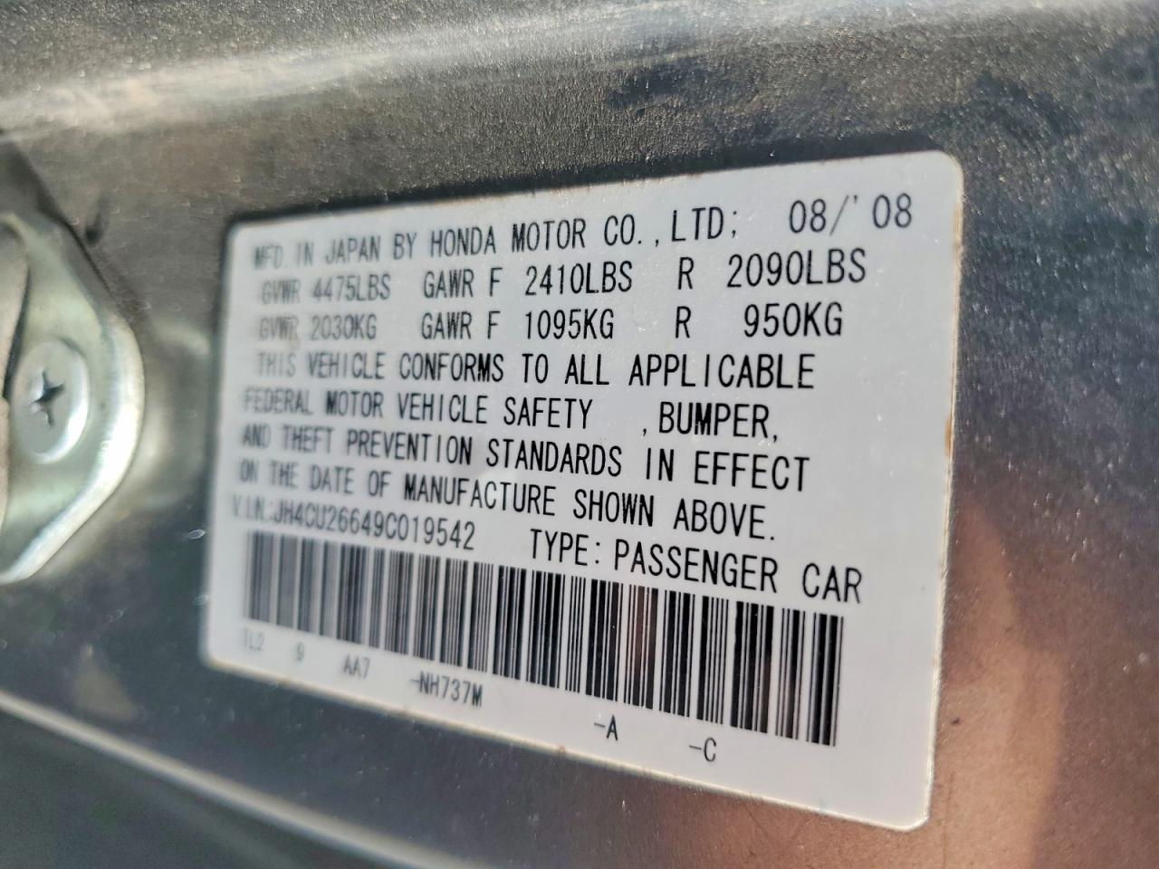 2009 Acura Tsx Gray vin: JH4CU26649C019542
