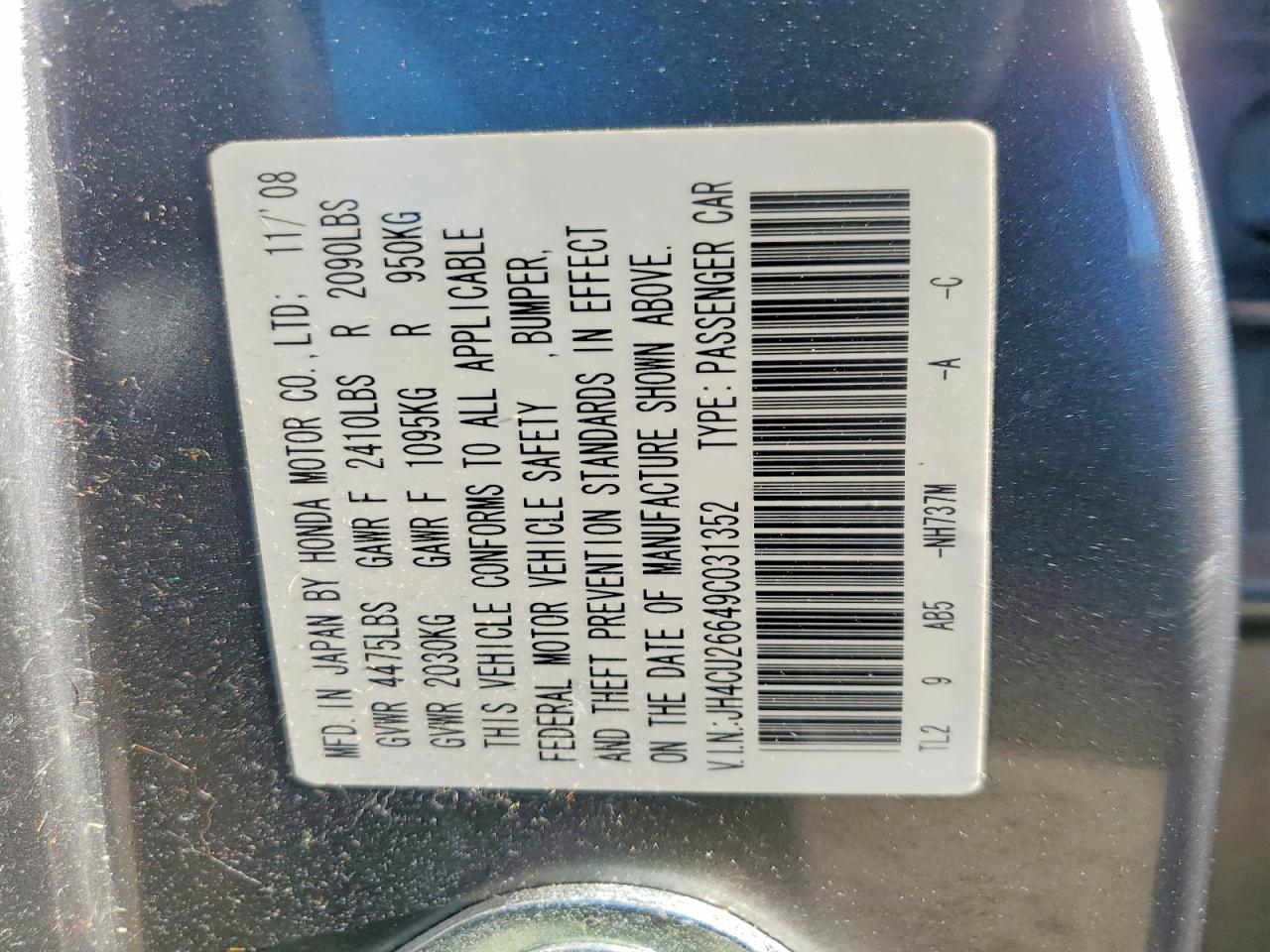 2009 Acura Tsx Silver vin: JH4CU26649C031352