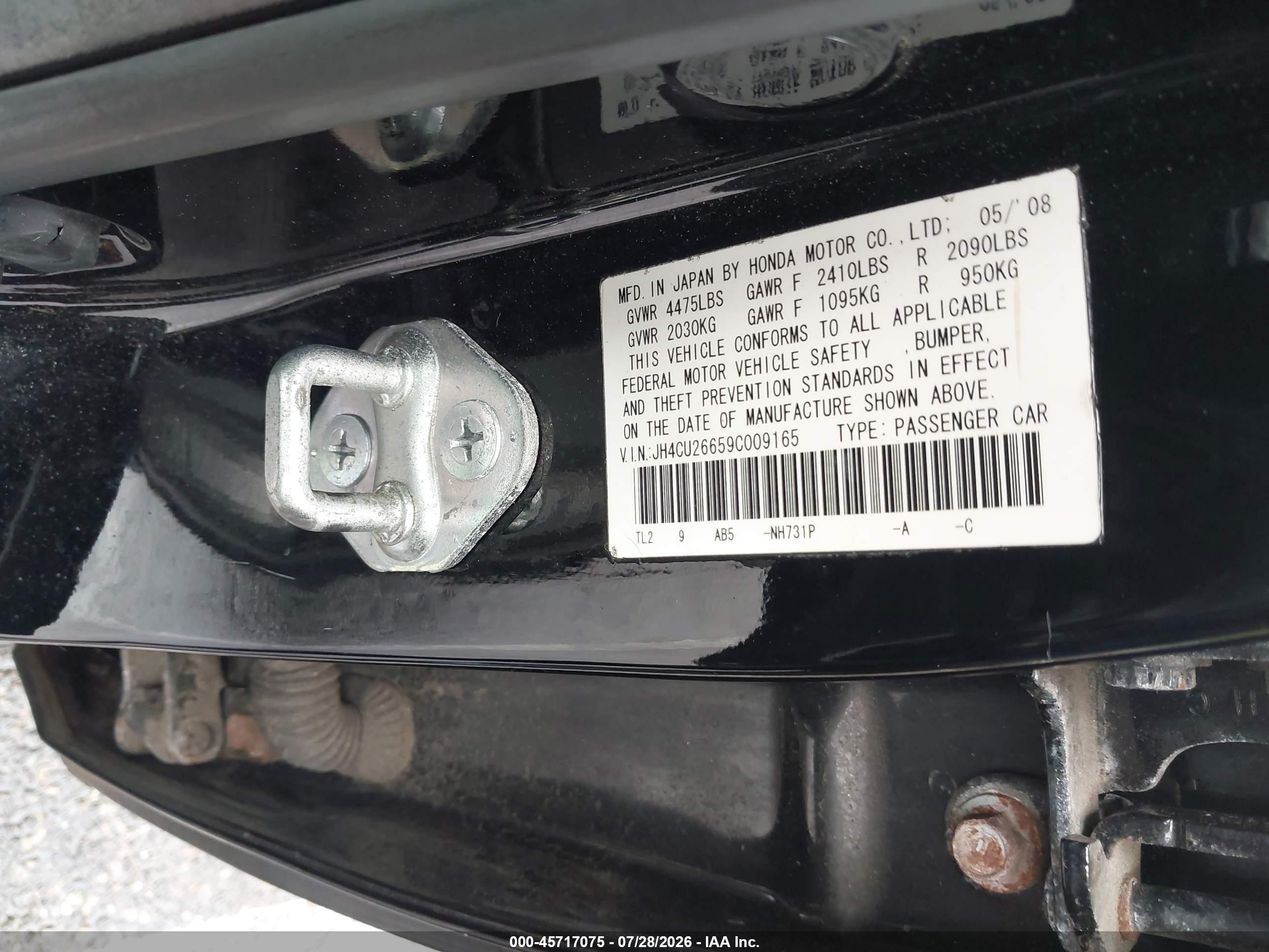 2009 Acura Tsx   Black vin: JH4CU26659C009165
