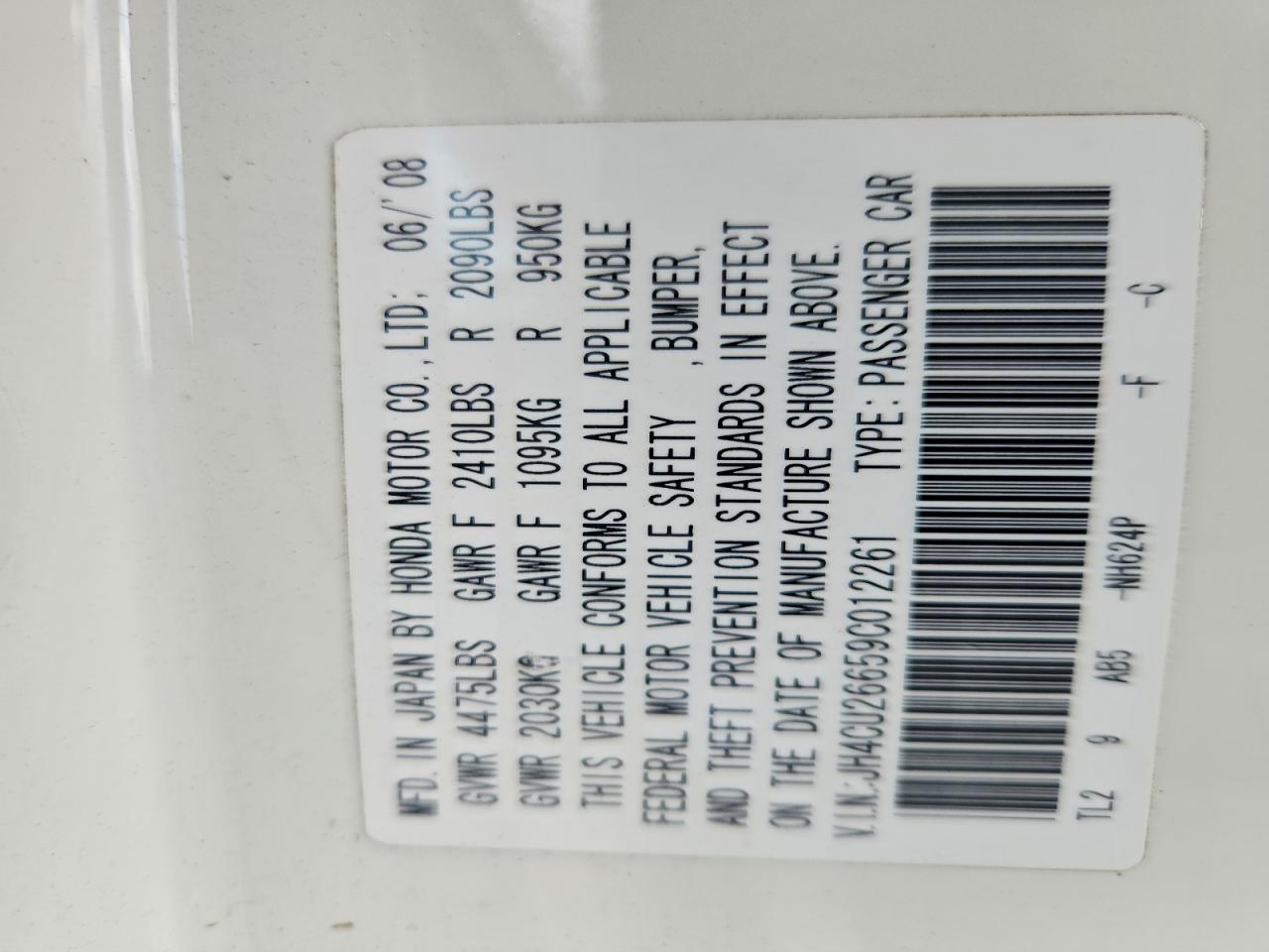 2009 Acura Tsx White vin: JH4CU26659C012261