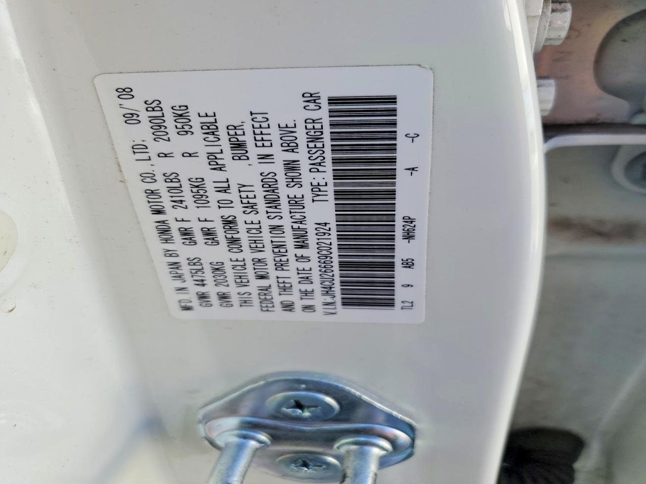 2009 Acura Tsx White vin: JH4CU26669C021924