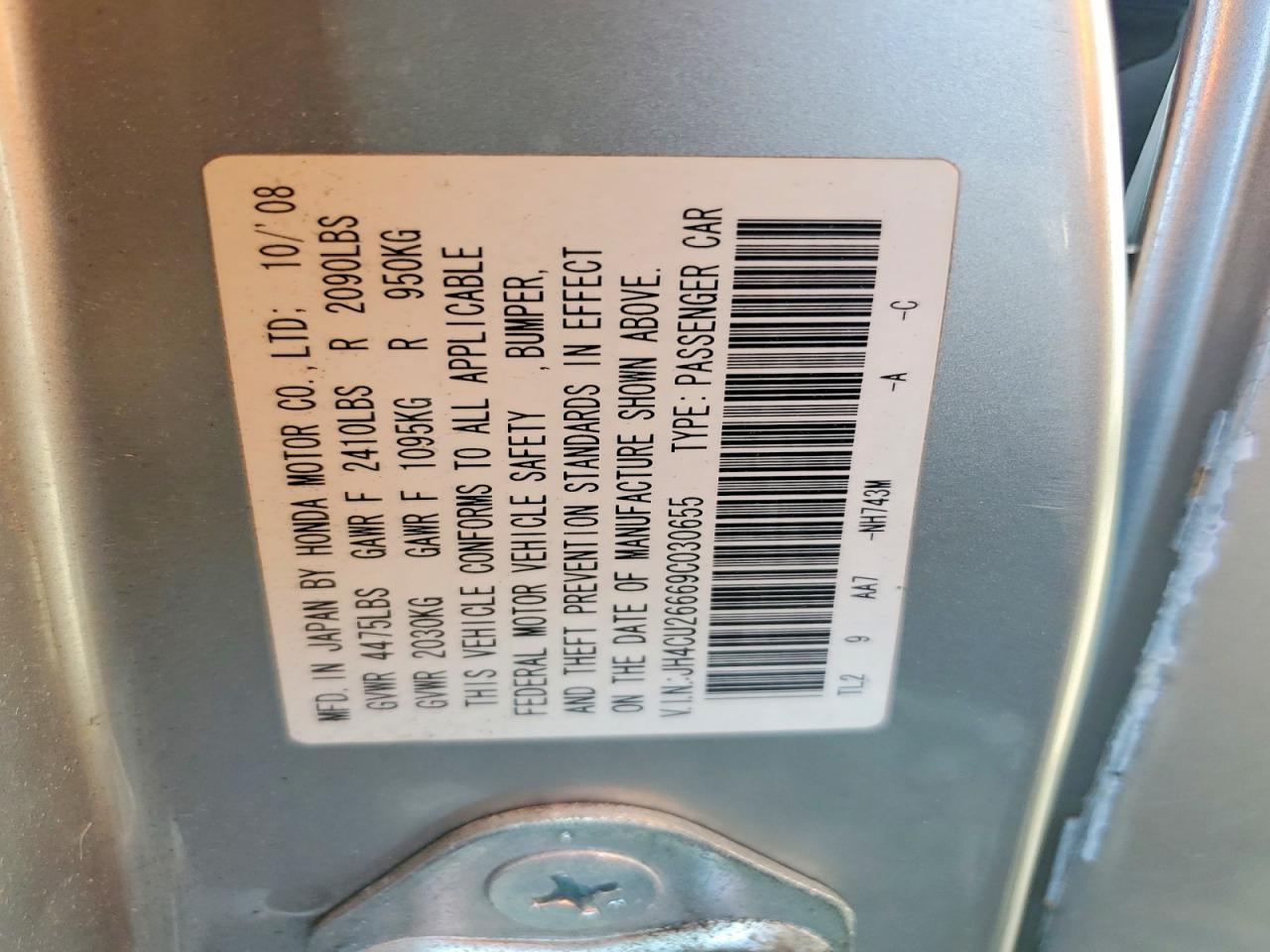 2009 Acura Tsx Silver vin: JH4CU26669C030655