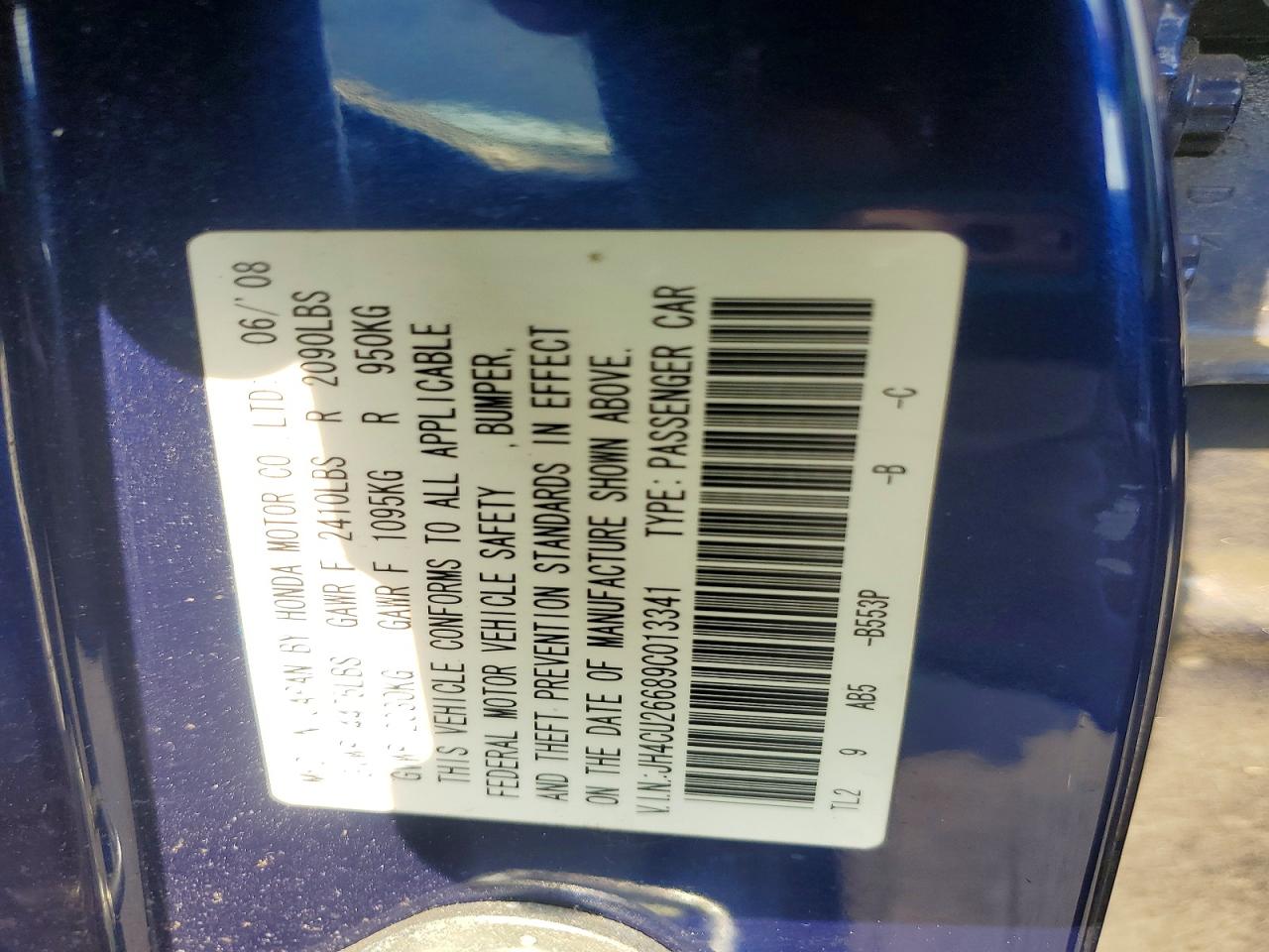 2009 Acura Tsx Blue vin: JH4CU26689C013341