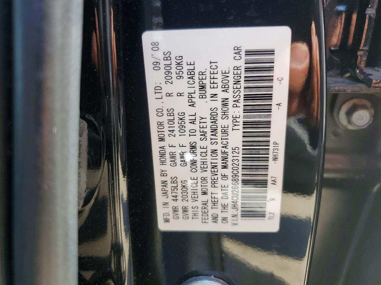 2009 Acura Tsx Черный vin: JH4CU26689C023125