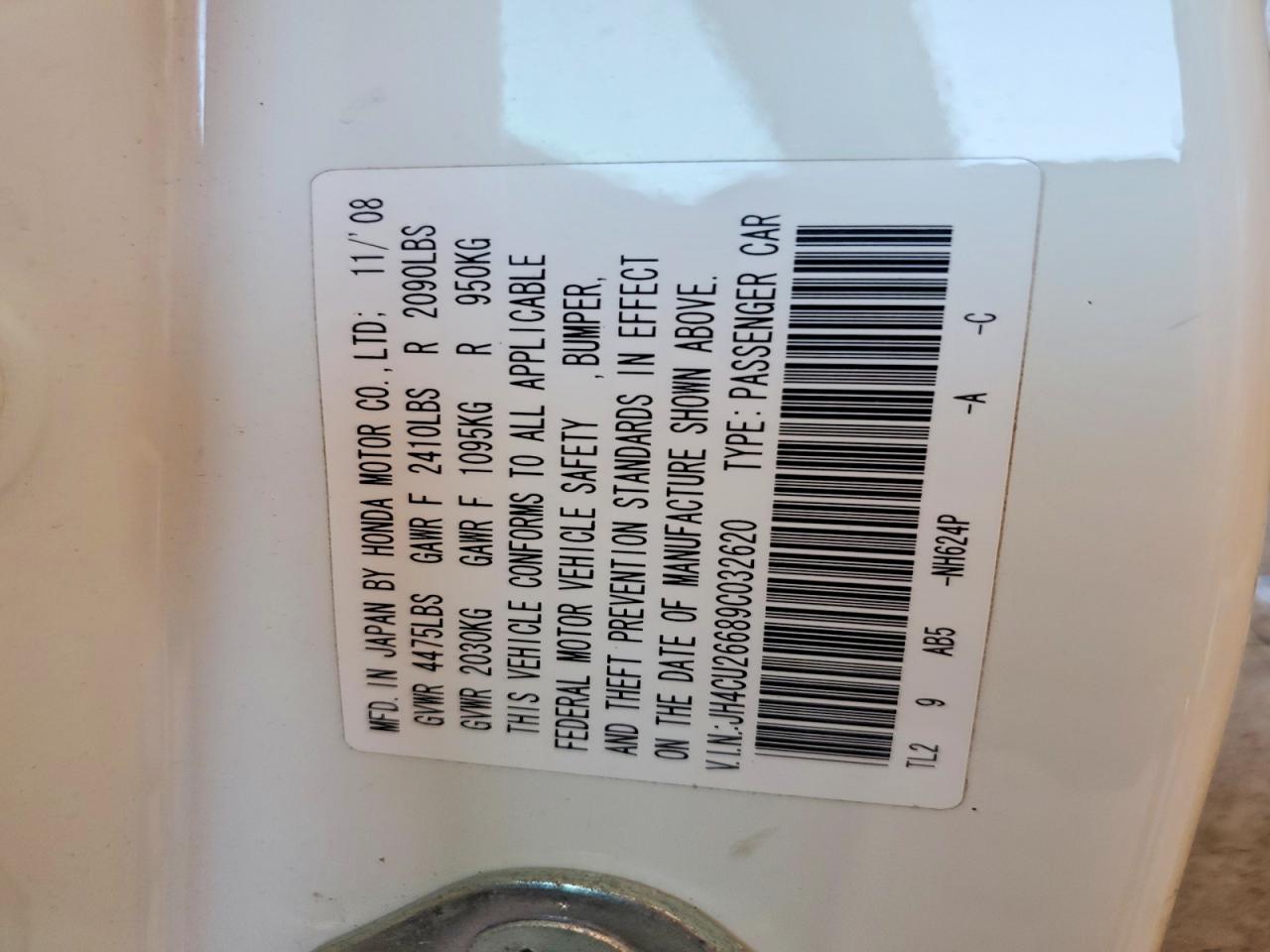 2009 Acura Tsx White vin: JH4CU26689C032620